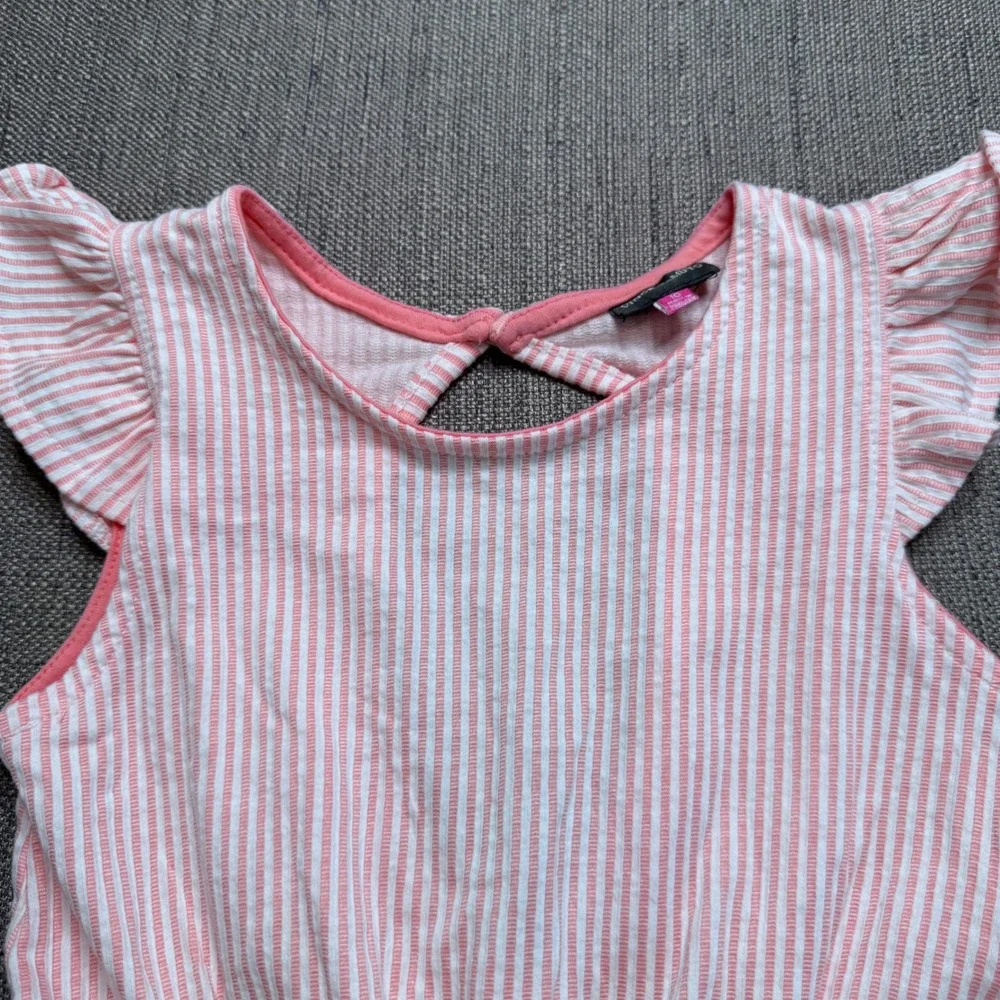 Vince Camuto Girls Pink White Striped Ruffle Sleeve Romper Size 10